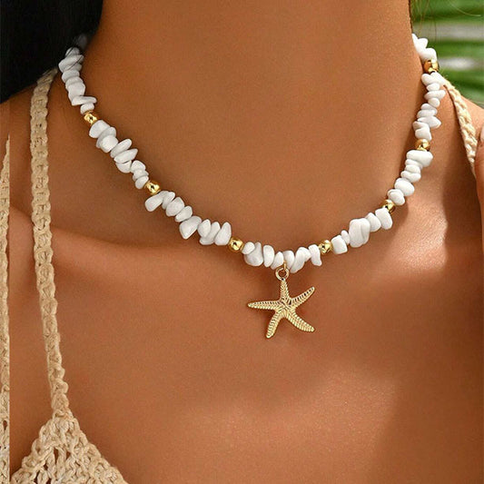 Irregular Pebble Clavicle Necklace With A Starfish Design